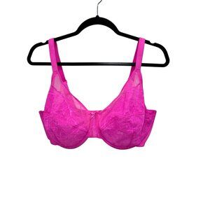 HSIA Plus Size 36I Minimizer Bright Pink Sheer Lace Underwire Bra 2535